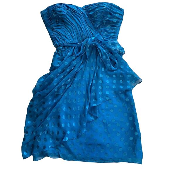 Rebecca Taylor Y2K Sweetheart Polka Dot Strapless Cocktail Blue Mini Dress 6 - Picture 1 of 14